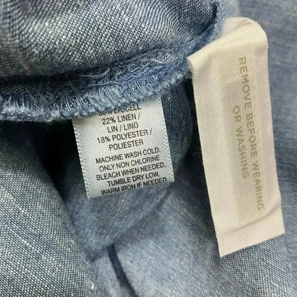 Loft Blue Chambray Linen Shirt Button Front Size XXS - Picture 5 of 6